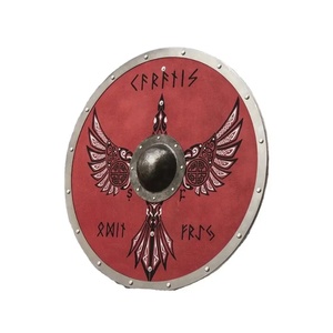 Bouclier Viking en acier carbone de qualité DIY, motif Dragon Noir, avec pointes centrales en acier, personnalisable ODM/OEM, par Ahmad Fabric Red Plywood - Product Image 1
