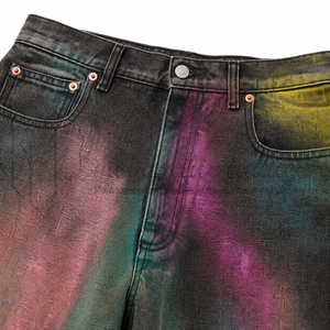 Jeans pour hommes personnalisés, noirs délavés, taille mi-haute, coupe ample, en denim épais, effet délavé par pulvérisation de couleur, style streetwear, vente en gros - Product Image 6