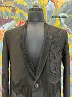 Blazer bandhgala noir élégant pour homme avec broderie de crête d'aigle, détails en sequins et style pour les occasions de mariage