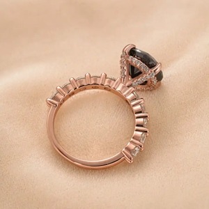 925 Black Moissanite 4.0 Carat Hidden Halo 4 Prong Round Cut Rose Gold Plated Promise <b>Ring</b> Women's <b>Indian</b> Supplier. - Product Image 3