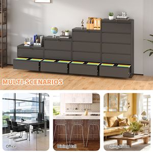 Armadietto Portadocumenti Laterale Nero a 3 Cassetti con Serratura, Mobile per Ufficio e Casa in Metallo con Funzione di Chiusura a Chiave - Product Image 6