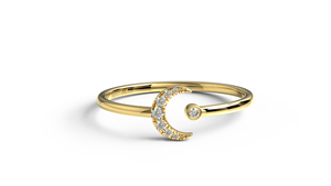 Bague de fiançailles en or 18 carats de luxe avec diamants, motif croissant de lune, empilable, style céleste, pavée, pour femme, bijoux fins - Product Image 1