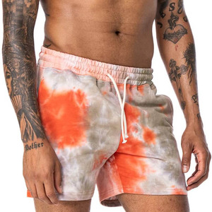 Shorts de bain décontractés pour hommes, motif tie-dye, taille mi-haute, cordon de serrage, séchage rapide, orange et gris - Product Image 4