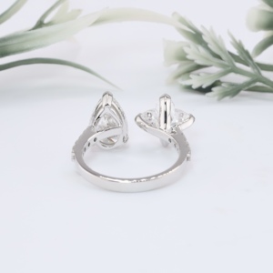 Anillo de Lujo con Corte de Pera, Diamantes Cultivados en Laboratorio, Diseño Abierto, Oro Blanco, Anillos de Compromiso y Boda Toi Et Moi, Anillos Únicos para Mujer - Product Image 4