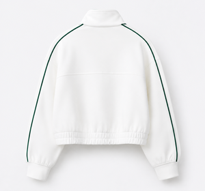 ONETEN <b>Women's</b> White Fleece Track <b>Jacket</b> Full Zip Hooded Collar Embroidered Logo Front Casual Winter Wear Quick Dry - Product Image 3