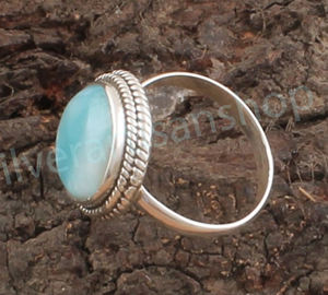 แหวนเงินแท้ประดับพลอยเทอร์ควอยซ์ธรรมชาติสีน้ำเงิน งานแฮนด์เมด สำหรับผู้หญิง เครื่องประดับสำหรับงานปาร์ตี้ - Product Image 2