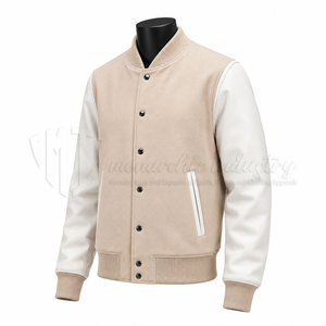 Chaqueta Universitaria Personalizada, Cuerpo de Lana, Mangas de Cuero Blanco, Proveedor de Fábrica - Product Image 3