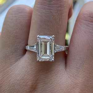 Emerald Lab <b>Diamond</b> Engagement <b>Ring</b> With Baguette Side Stones Solid Gold Bridal <b>Ring</b> for her - Product Image 6