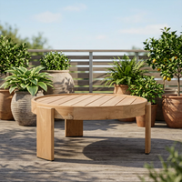Table basse ronde moderne en teck avec plateau à lattes et base en bois massif imperméable