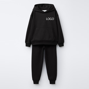 Ensemble de survêtement unisexe noir à capuche, couleur unie, manches longues, décontracté, pantalon en coton avec poches latérales, collection automne 2027 - Product Image 1