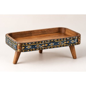 Aqdus Saleem - Bandeja de Madera Pintada a Mano con Diseño Sadu |   Diseño Geométrico Contemporáneo Abstracto |   Venta al por mayor - Product Image 1