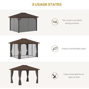 Gazebo Elegante con Tetto Rigido in Metallo 3,6x3m, Struttura in Legno, Tende e Zanzariere, Padiglione Permanente - Product Image 6