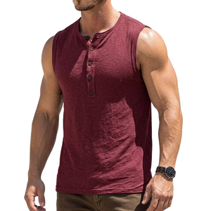 Wholesale Men's Customizable Sleeveless Henley Stylish Casual Wear Tank Top Muscle Fit Button Front Breathable <b>Vest</b> OEM Tank Top - Product Image 4