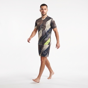 เสื้อฟุตบอลซับลิเมชั่นแบบกำหนดเองสำหรับผู้ชาย แขนสั้น พร้อมกางเกงขาสั้น สำหรับผู้ใหญ่ ผลิตจากโพลีเอสเตอร์ 100% ชุดกีฬา ทรงเข้ารูป - Product Image 2