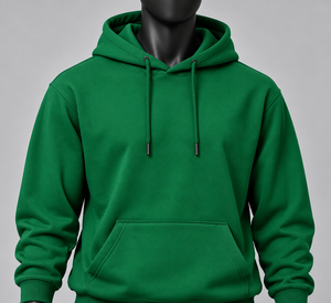 Men's Green Hooded <b>Fleece</b> <b>Sweatshirt</b> And Shorts Set Casual Summer Wear Solid Color Knitted Fabric - Product Image 5