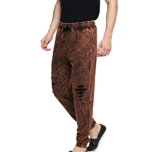 Men's Casual Acid Wash Straight Mid-Rise Joggers Solid Color Polyester/Cotton Quick-drying Breathable High Elastic Waist Pants - Product Image 3