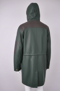 Chaqueta de Cuero con Capucha y Logotipo Personalizado de Alta Calidad para Hombre, Abrigo Tipo Gabardina con Parches en Contraste en los Hombros, Chaquetas para Hombre, Moda para Exteriores - Product Image 3