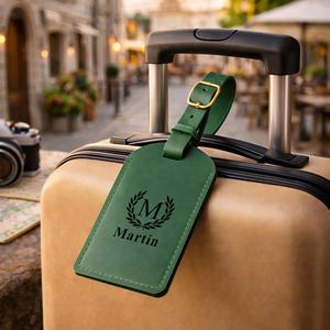 Custom Genuine Leather Luggage <b>Tags</b> Travel Name <b>Tags</b> Privacy Cover <b>Suitcase</b> Labels Personalized 2026 New LMP-0235 - Product Image 1