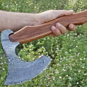 Handcrafted Damascus Steel Tomahawk <b>Axe</b> With <b>Wooden</b> Handle For Survival Use - Product Image 4