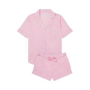 19 mm <b>Women</b> Cotton Pajamas Suit <b>Short</b> Sleeve Top and <b>Shorts</b> <b>Striped</b> Nightwear Pajama Set - Product Image 5