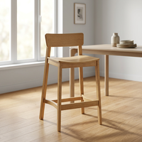 Tabouret de bar moderne en bois massif rembourré, dossier bas, assise de comptoir en bois naturel, mobilier de restaurant