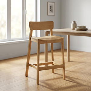 Tabouret de bar moderne en bois massif rembourré, dossier bas, assise de comptoir en bois naturel, mobilier de restaurant - Product Image 4