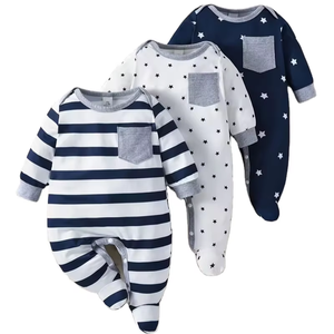 Newborn Multi-Piece Footed Romper Set Reversible Quick Dry Outdoor Single Button Closure Cotton Breathable Jersey Fabric - Product Image 1