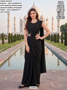 Women's Embroidered Georgette Top Beads Work Floor-Length <b>Palazzo</b> Set Traditional Wedding Wear Regular Fit All Seasons Quick Dry - Product Image 2