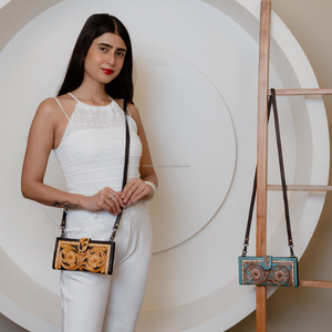 Portefeuille de luxe en cuir de vachette floral sculpté de haute qualité en cuir véritable - Product Image 4