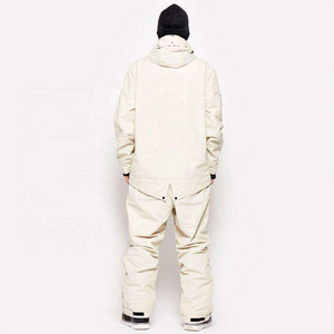 Ensemble veste de snowboard et pantalon cargo pour homme, couleur crème, avec capuche en fausse fourrure amovible, pour l'hiver - Product Image 3