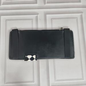 Cartera larga negra auténtica con patrón geométrico, cierre de cremallera, unisex, multifuncional, para uso diario, diseño minimalista - Product Image 6