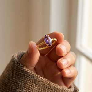 Top Selling Natural Ruby 5x10mm Marquise Cut Prong Setting 14K Gold Plated Brass Christian Bohemian Fashion Women <b>Rings</b> - Product Image 2