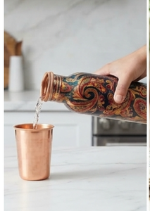 Artisanal Pure Copper Water Bottle Eco Friendly Bohemian Pattern Bottle for Drinking Water Yoga Fitness Office Home Travel Gift - Product Image 3