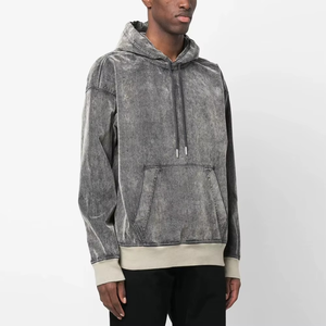 Sudadera con Capucha Gris para Hombre, Corte Holgado, Color Sólido, Informal, Tejida, Manga Larga, con Bolsillos, para Otoño - Product Image 3