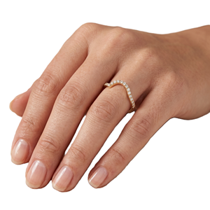 New Trending Minimalist Curved Ring 9K 10K Solid Gold Stackable <b>Wedding</b> Band V Shape Micro Pave Ring Round Lab Carted Diamond - Product Image 6