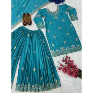 Magnifique ensemble Sharara indien et pakistanais pour les fêtes, avec un dupatta fantaisie - Product Image 1