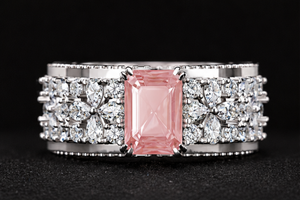 Emerald Cut Fancy Pink Lab Grown Diamond <b>Ring</b> ,Bridal <b>Ring</b> Set, Vintage Floral Engagement <b>Ring</b>, <b>Statement</b> <b>Ring</b> - Product Image 5
