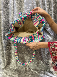 Handwoven Multicolor Geometric Tote <b>Bag</b> Ethnic Fabric Handbag Boho Tribal Pattern Shoulder Carry Daily Use <b>Lightweight</b> Designer - Product Image 4