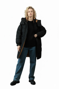 เสื้อแจ็คเก็ตดาวน์ผู้หญิงแบบยาวปานกลาง พร้อมฮู้ดถอดได้ กระเป๋าลึก แขนยาว คุณภาพพรีเมียมจากผู้ผลิต - Product Image 6