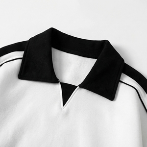 <b>White</b> Black Stripe <b>Polo</b> Collar Sweatshirt | Oversized Rugby Style Pullover | Contrast Stripe Sweatshirt| Custom OEM Manufacturer - Product Image 3