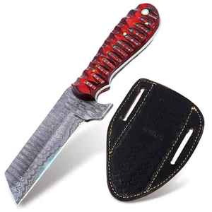มีดทำมือเหล็กดามัสกัส EDC Tracker ขนาด 8 นิ้ว ด้ามจับไม้ Pakkawood สีแดง ใบมีดแบบ Fixed Blade สำหรับล่าสัตว์ - Product Image 2