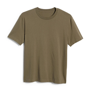 เสื้อยืดลำลองสีเขียวมะกอกสำหรับผู้ชาย แขนสั้น คอกลม ทรงปกติ สีพื้น ผ้าเจอร์ซีย์คอตตอน 100% - Product Image 2