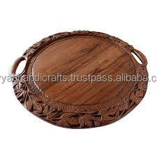 ถาดเสิร์ฟไม้อะคาเซียทำมือพร้อมที่จับโลหะดีไซน์ใหม่จากอินเดียถาดไม้ - Product Image 5