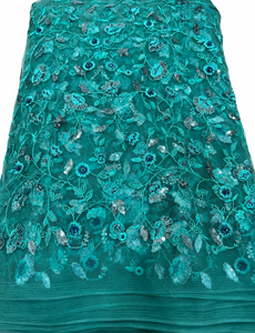 Luxury Cutdana Embroidery <b>Net</b> <b>Fabric</b> Royal Blue Sequin Beaded Tulle Mesh <b>Fabric</b> Exporter from India for Fashion Dresses - Product Image 4