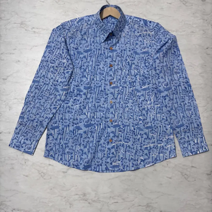 Classic Men's Regular Fit Long-Sleeve <b>Collarless</b> Casual <b>Shirt</b> Featuring Hand-painted Floral Pattern 100% Cotton Summer <b>Shirts</b> - Product Image 4