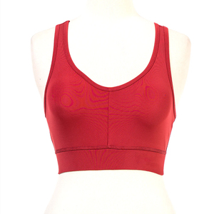 Women's <b>Red</b> Scoop Neck Sports Bra Medium Support Breathable Seamless Yoga <b>Top</b> Solid Color Non-Convertible Straps - Product Image 1