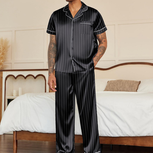 Hot Sale Product <b>Silk</b> Satin <b>Pajama</b> Set Top Trendy Design Short Sleeve Button-Up Sleepwear Night Suit With Pockets - Product Image 3