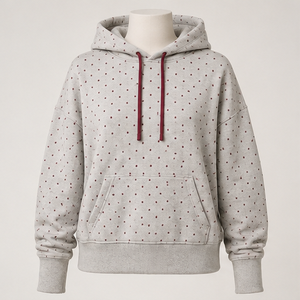 Sweat à capuche personnalisable gris chiné clair pour femme, coupe moderne et ample, à pois micro-espacés, en coton et chanvre doux - Product Image 5