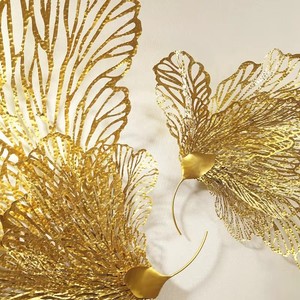 Nouvelle sculpture murale moderne en métal, design feuillage doré, 2 pièces, forme irrégulière, décoration intérieure, art pour salon - Product Image 5
