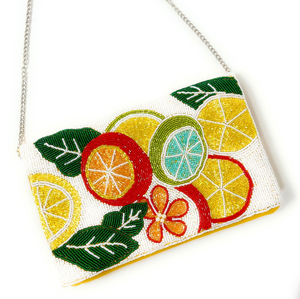 Bolso Bandolera Rectangular Tipo Sobre con Cuentas Hechas a Mano, Diseño de Frutas Cítricas, con Cadena Plateada, Ligero, para Bodas/Eventos Nocturnos - Product Image 1
